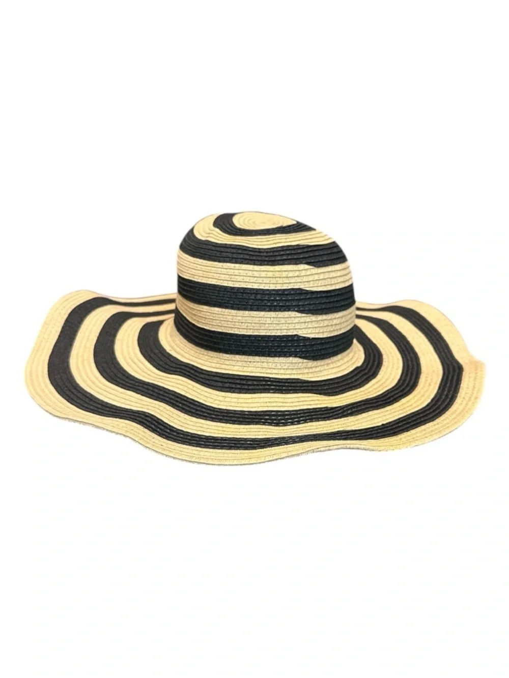 J.Crew Wide Brim Floppy Straw Sun Hat Black Tan Stripe Women’s O/S Beach Preppy